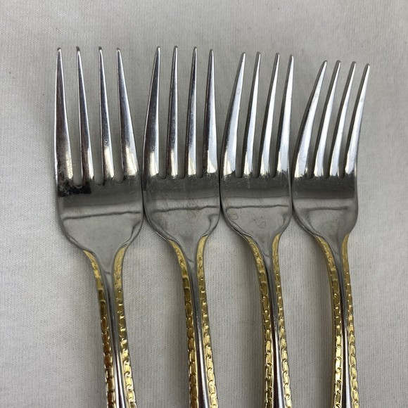 4 Retroneu GOLD ACCENT Chain 7” 18/8 Korea Stainless Dessert￼ Fork Good Quality - Picture 3 of 10